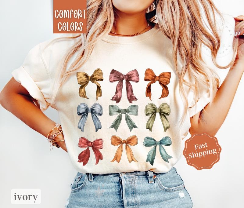 Fall Bow Shirt Comfort Colors, Autumn Women's Tshirt, Fall Oversized Womens Tshirts fall coquette