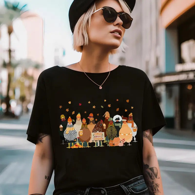 Fall Chicken Sweatshirt, Cozy Chicken Crewneck, Women Chicken Tshirt, Thankful Pumpkin Chickens Sweater, Fall Farmer Shirt