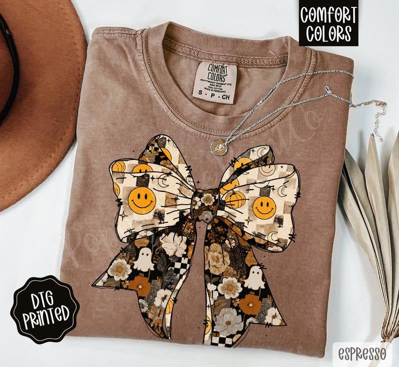 Fall Collage Bow Comfort Colors Shirt, Trendy Women's Autumn Tee