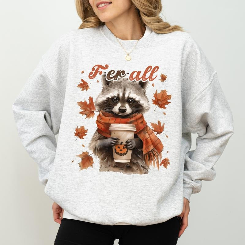 Fall Feral Raccoon Sweatshirt, Funny F-er-all Raccoon Crewneck, Cute Trash Panda Sweatshirt, Autumn Sweater, Feral Shirt, Raccoon Lover Gift, Comfy Long Sleeve Pullover, Cute Women's Tops, Fall Winter Casual Womenswear, Comfort Cotton Fabric Relaxed Top