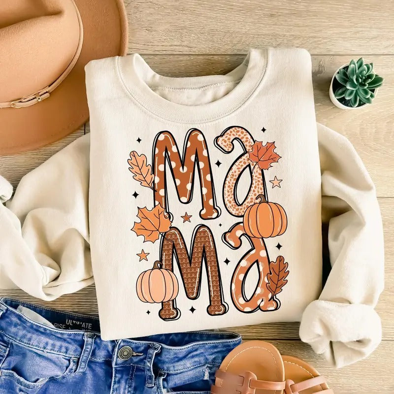 Fall Mama Sweatshirt, Autumn Pumpkin Sweater, Retro Fall Mama Shirt, Fall Doodle Letters Shirt, Fall Vibes, Pumpkin Spice, Pumpkin Season Sweatshirt, Mom Mama Autumn Fall Gift Shirt