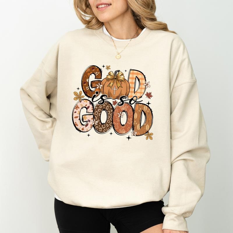 Fall Pumpkin God is So Good Sweatshirt, Vintage Autumn Christian Crewneck, Fall Vibes Sweaters for Women, Bible Verse Sweatshirt, Jesus Apparel, Comfy Long Sleeve Pullover, Cotton Fabric Womenswear