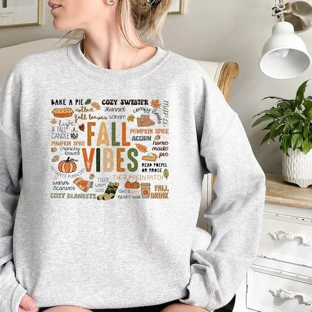 Fall Vibes Sweatshirt - Cozy Sweater with Pumpkin and Fall Vibes Design, Lightweight Cotton and Polyester Blend, Perfect for Fall Lovers
