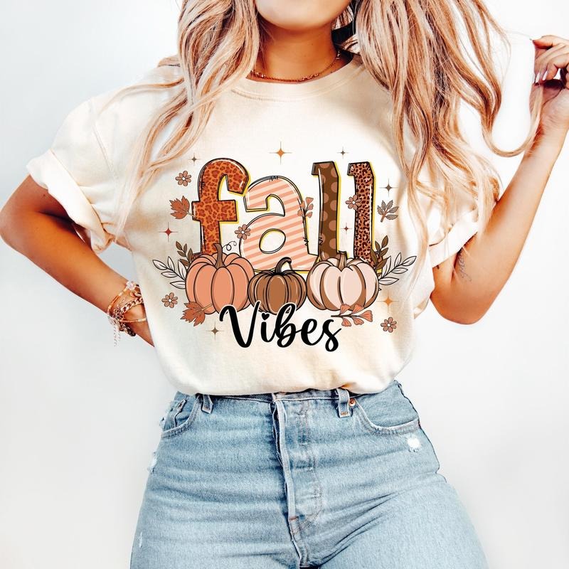 Fall Vibes T-Shirt, Boho Floral Fall T-Shirt, Fall Mama T-Shirt, Autumn Pumpkin T-Shirt, Retro Fall T-Shirt, Fall Doodle Letters, Cozy Season