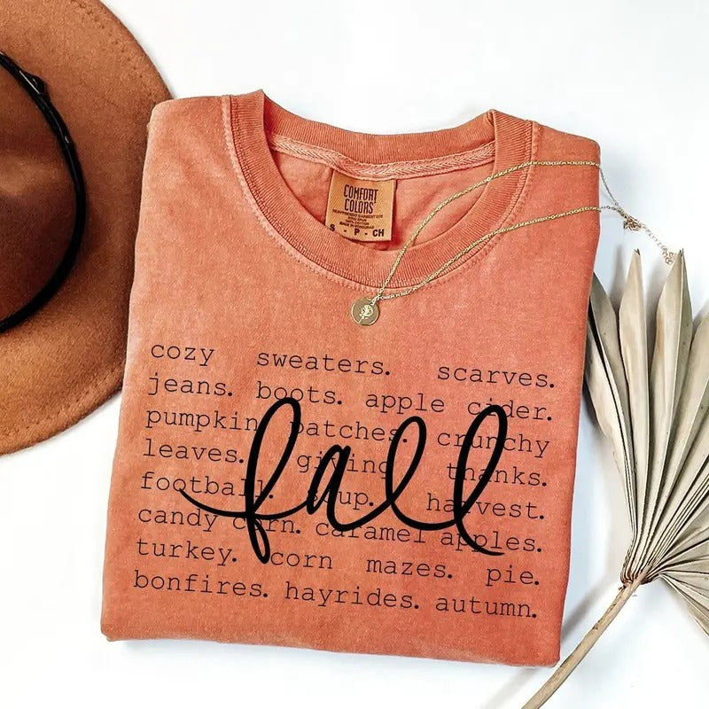 Fall Words Shirt, Women's Fall Shirt, Autumn Shirt, Hello Fall T-Shirt, Thanksgiving Tee, Fall Graphic Tees, Comfort Colors Shirt