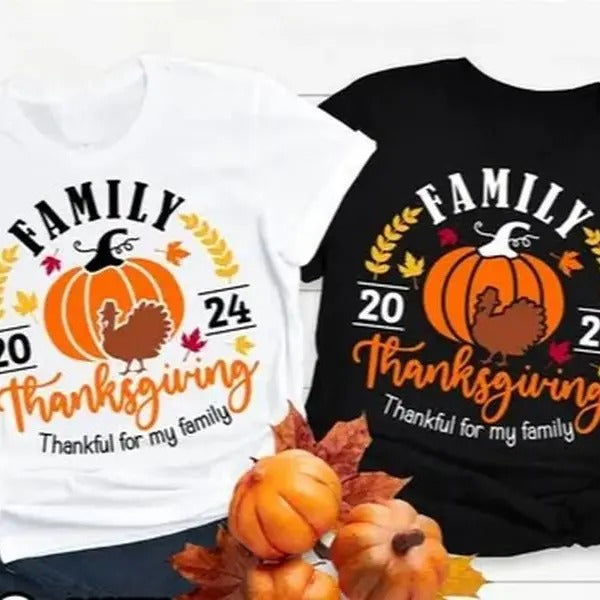 Family Thanksgiving 2024 T-Shirt, Thanksgiving Family Reunion Shirt, 100% Cotton, Crew Neck, Slight Stretch, Breathable & Wear-Resistant, All-Season Short Sleeve Tee, Perfect for Outdoor & Daily Fashion