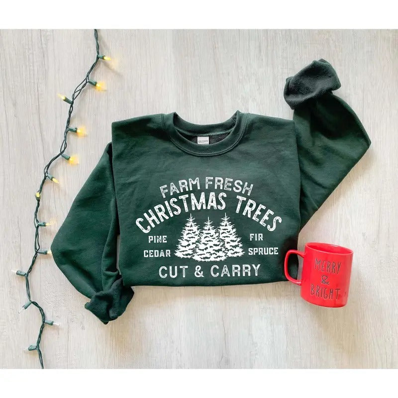 Farm Fresh Christmas Trees Shirt, Pine Spruce Fir Christmas Gift Ideas Holiday Shirt, Christmas SweatShirt, Unisex Adult Tee Winter Tee Menswear Top