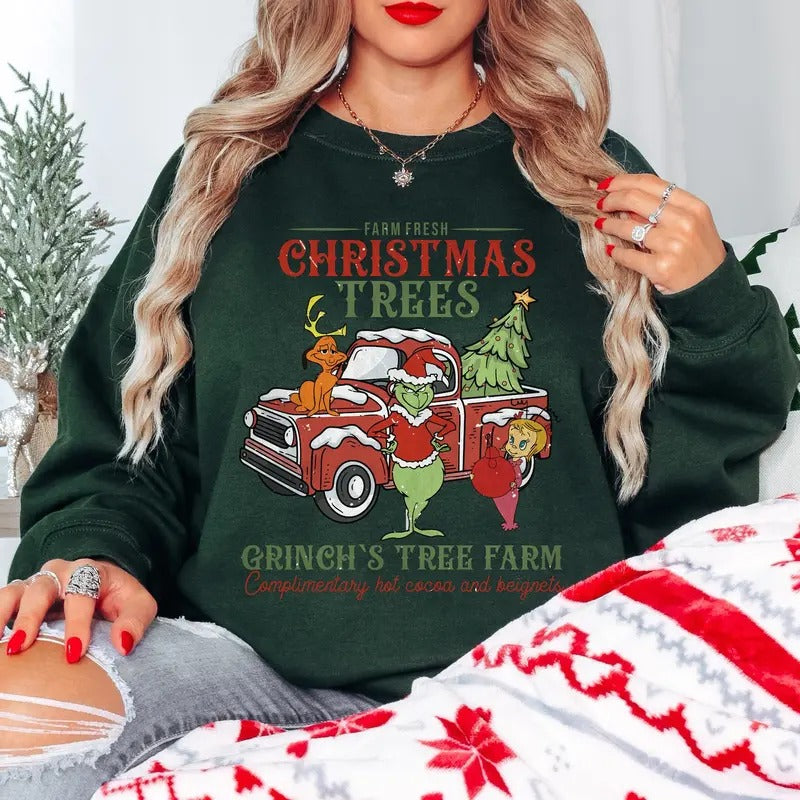 Farm Fresh Christmas Trees Sweatshirt, Green Guy Christmas Tee Shirt, Tree Farm Xmas Sweater, Christmas Gift