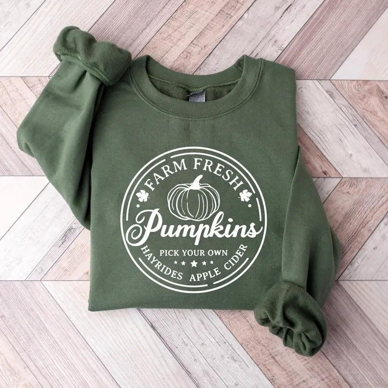 Farm Fresh Pumpkins Sweatshirt, Pumpkin Patch Sweatshirt, Farm Fresh Pumpkin Halloween Thanksgiving Crewneck, Thanksgiving Sweater, Fall Thanksgiving Gift Shirt, Womens Fall Shirt, Fall Crewneck