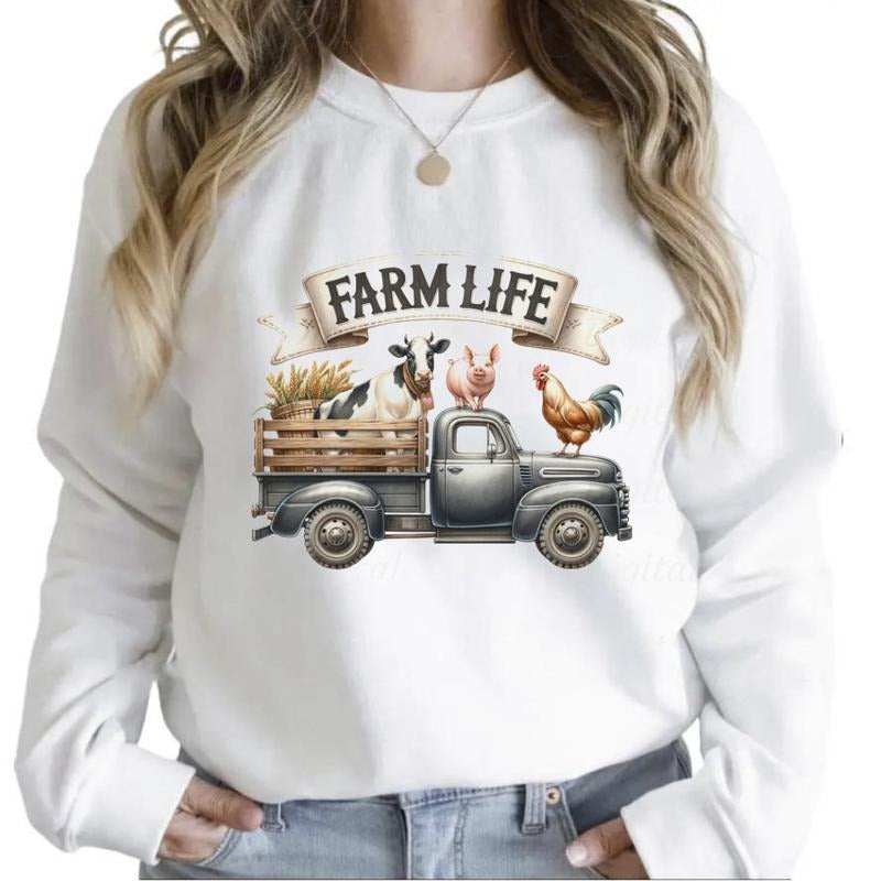 Farm Life Sweatshirt Farm Animals Western T-shirt Cow Country Hoodie Unisex