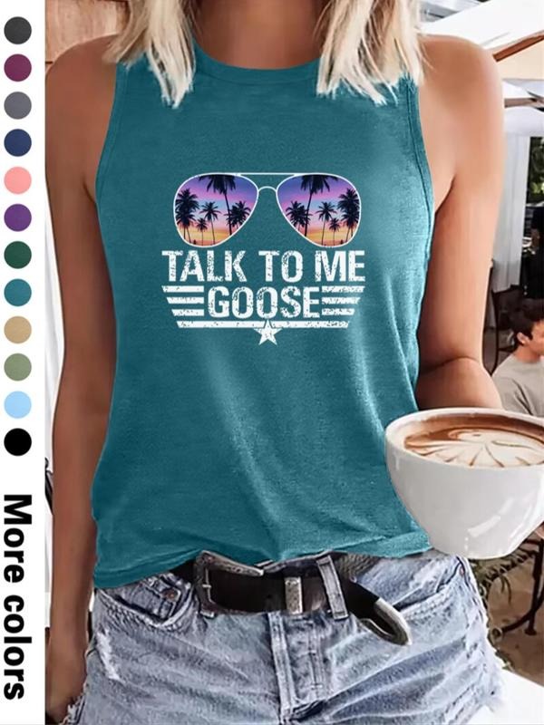 Fashionable Summer Beach Coconut Tree Print Round Neck Sleeveless Vest for Women, Comfortable Soft Fabric, Available in 12 Colors