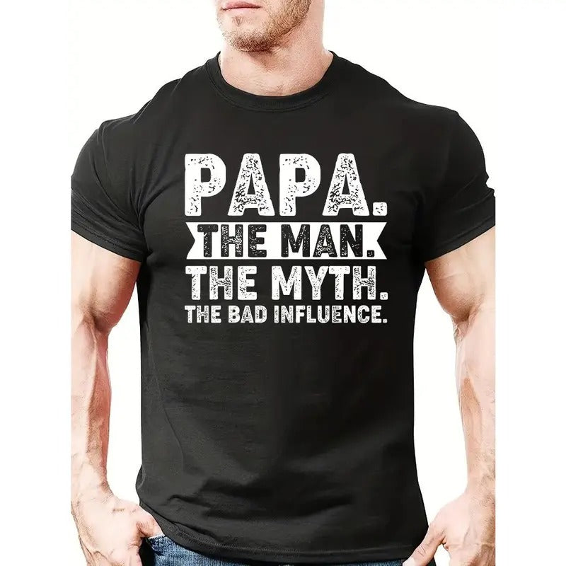Father's Day Papa Letter Graphic Tee - Comfy Men's Summer Outdoor T-Shirts - Unique Print, Relaxed Fit, Breathable Fabric, Perfect Gift for Dad Made in USA
