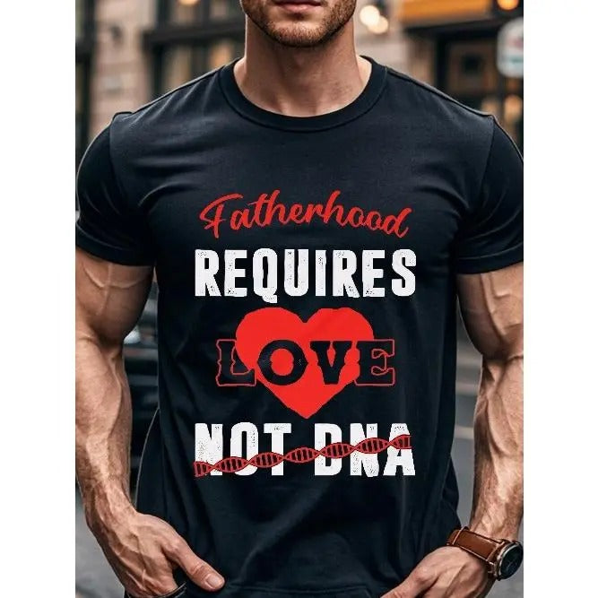 Fatherhood Requires Love Not DNA, Stepdad Shirt, Dad Shirts Crew Neck Casual T Shirt, Quick-Dry, Weekend Casual, T Shirts For Man, Comfort Fit Crew Neck T-Shirt, Cool Mens, Casual Wear For Men, Breathable, Men's Clothing For Summer Outdoor Made in USA