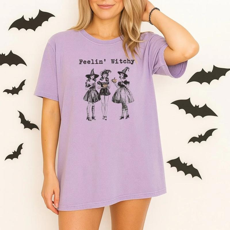 Feelin' Witchy Halloween Printed Comfort Colors T-Shirt
