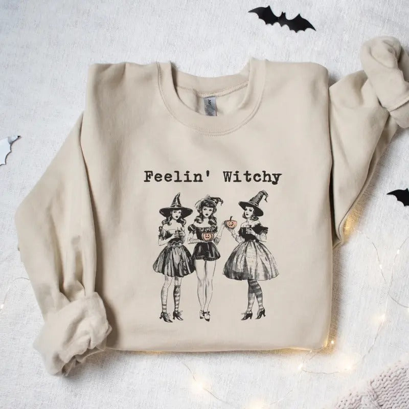 Feelin' Witchy Halloween Sweatshirt, Halloween Cute Witch Shirt , Halloween Witch Tee, Halloween Witches T-shirt, Cute Halloween Sweatshirt, Full Color Print