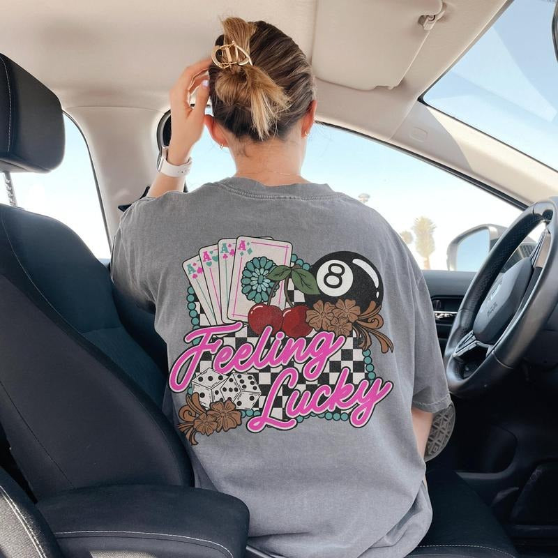 Feeling Lucky Western Graphic T-shirt, Retro Checkered Rodeo Shirt,Cowgirl Rodeo Unisex Wild West Gift For Her 8 Ball
