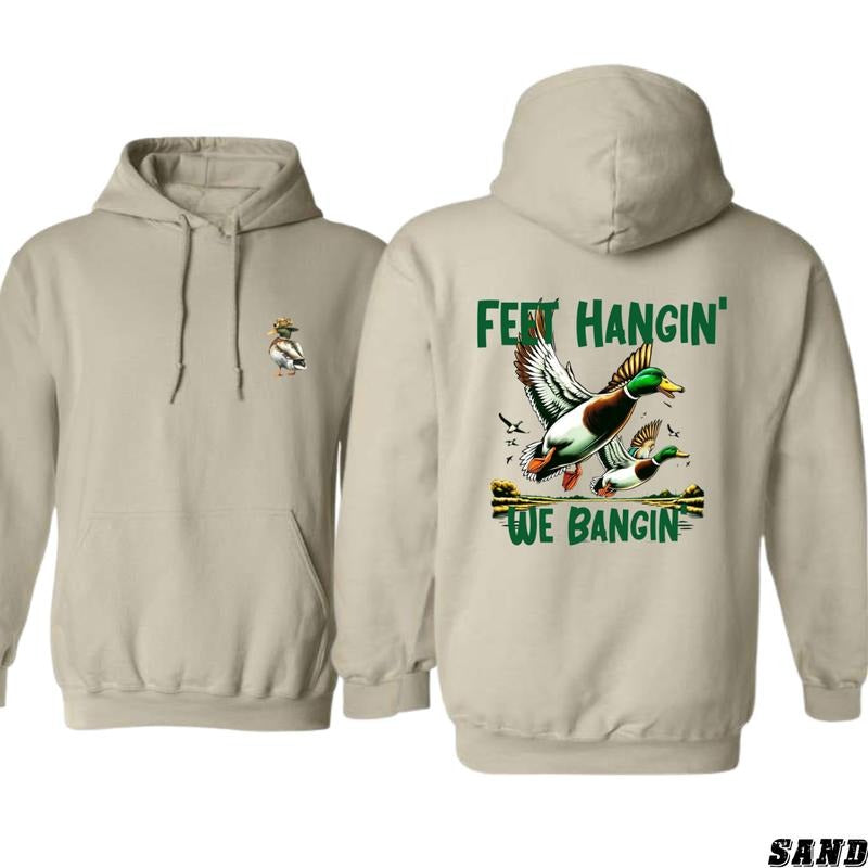 Feet Hangin' We Bangin' Hoodie - Bold Mallard Ducks Illustration Perfect for Outdoor Enthusiasts and Duck Hunters, Cozy and Stylish Hoodie for Nature Adventures Menswear Sweaters