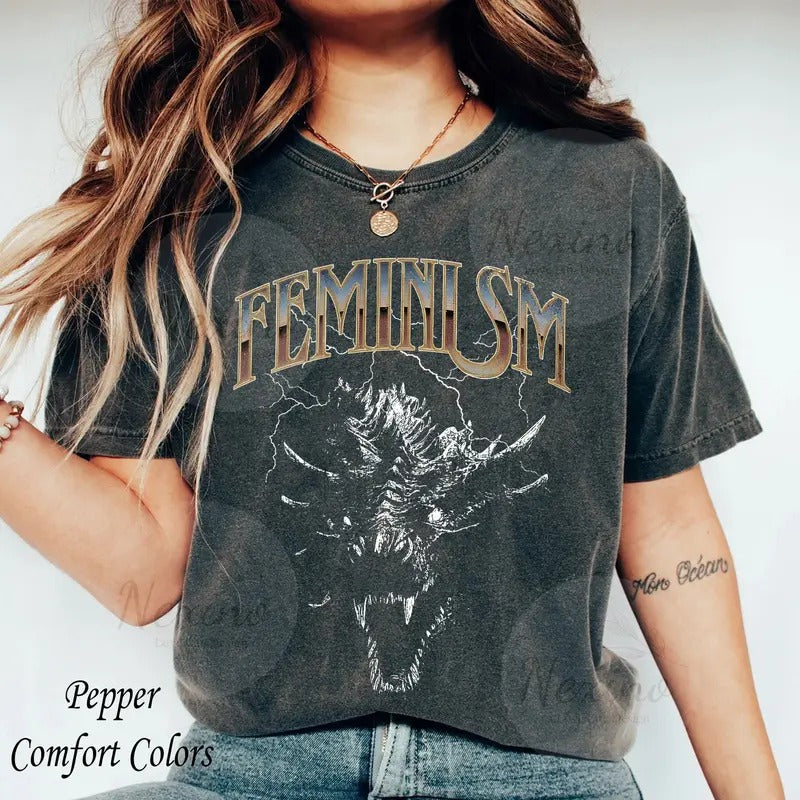 Feminism Dragon Fantasy shirt, Feminist T-Shirt, Feminist art, Womens Empowerment Death Metal Shirt, Weirdcore, Ironic Shirt, Tiktokmademebuyit
