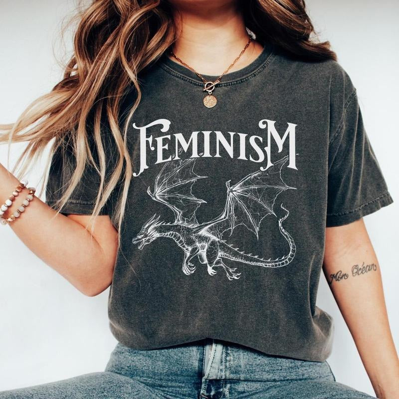 Feminism Dragon T-Shirt, Fantasy Dragon Shirt, Feminist Dark Fantasy Tee, Vintage Girl Power Graphic Tee, Retro Feminism Shirt