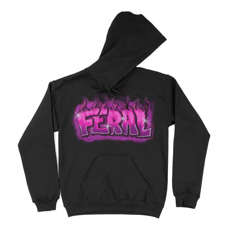 Feral Airbrushed - Premium Fleece Hoodie, Super Soft Hoodie, Halloween Hoodie Pull Over, Vintage Design