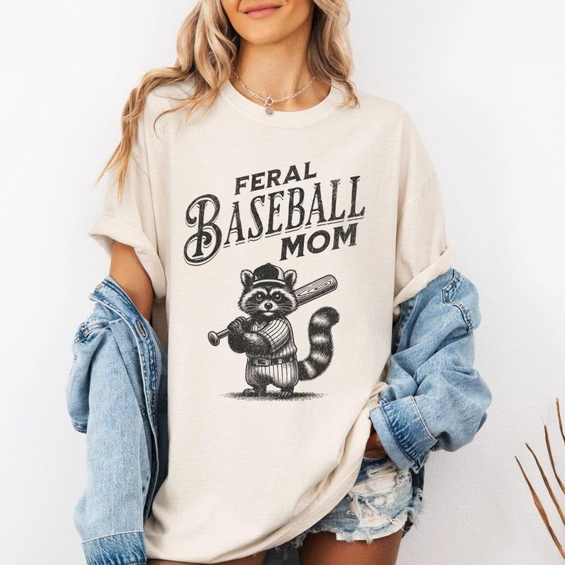 Feral Baseball Mom Tshirt, Raccoon Baseball Mom Shirt, Funny Gift for Mom, Baseball Mom Sweatshirt, Retro Baseball Mom Shirt
