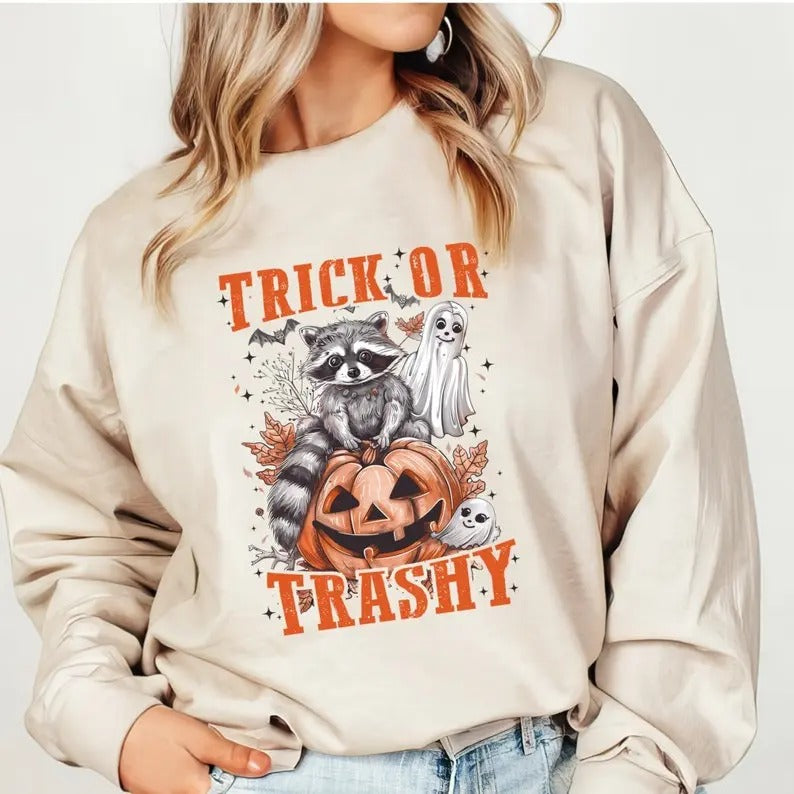 Feral Girl Halloween Sweatshirt, Trick or Trashy Sweatshirt, Halloween Raccoon Sweatshirt, Funny Halloween Sweatshirt, Halloween T-shirt, sweater and Hoodie