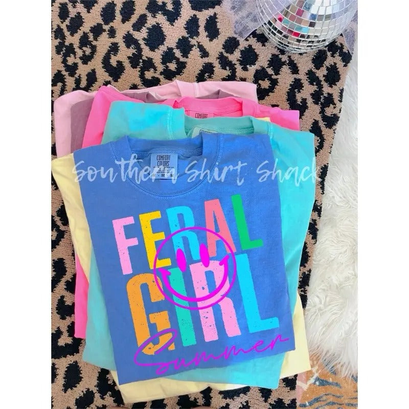 Feral Girl Summer T shirt | Flo Blue comfort colors t shirt top