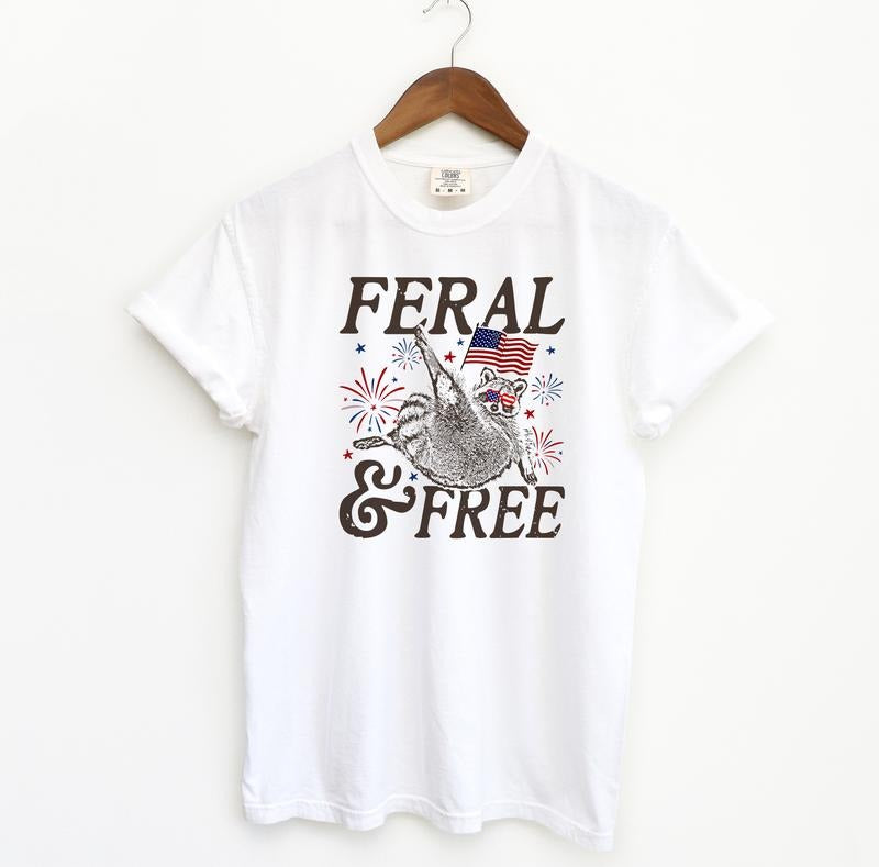 Feral and Free 4th Of July Tshirt, Raccoon Comfort Colors Shirt, Funny America Raccoons Meme Tshirt