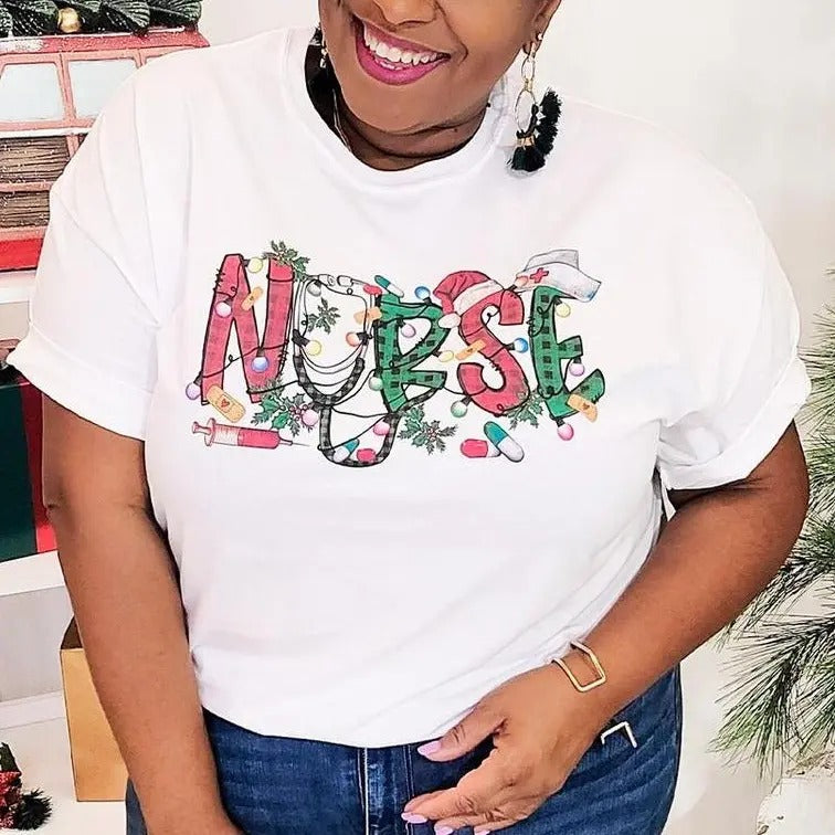Festive Christmas Nurse T-Shirt, Unisex Shirt, Full Size, Full Color, Gift For Friend