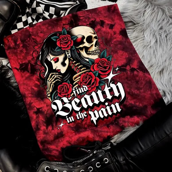 Find Beauty in the Pain Red & Black Tie Dye Crewneck Sweatshirt T Shirt or Hoodie Pullover Punk Rocker Alt Grunge Goth Streetwear Style Sarcastic Casual Cotton