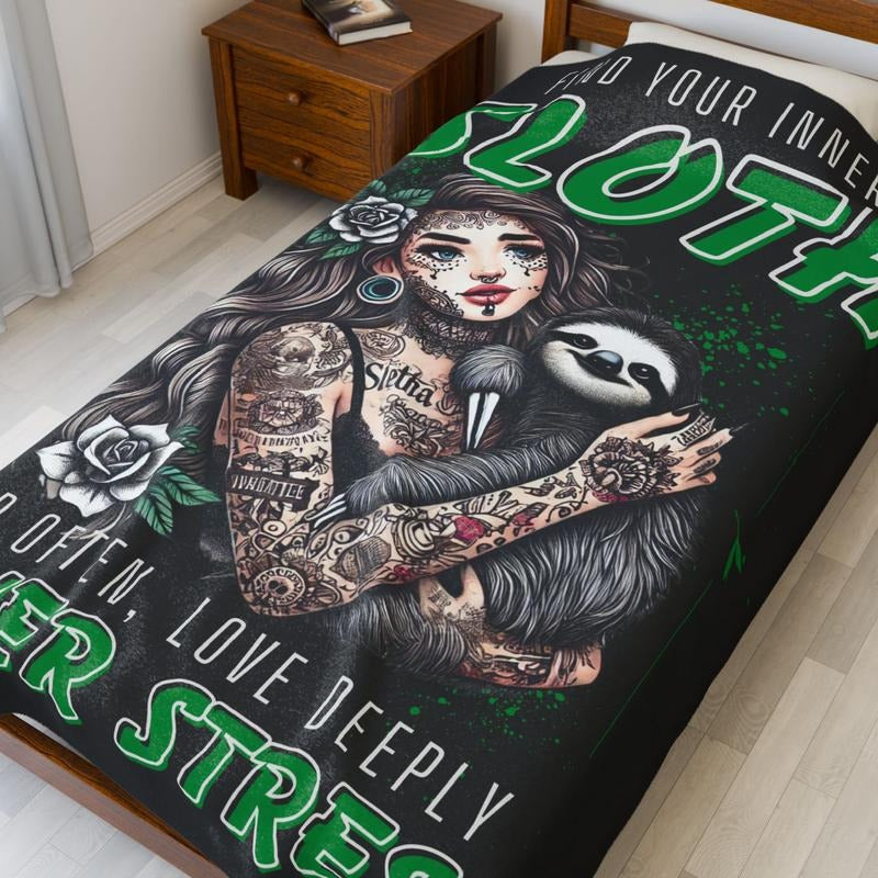 Find Your Inner Sloth Plush Blanket, Cozy Home Decor, Relaxation Gift, Snuggly Throw for Lazy Days, Stress Relief Decor