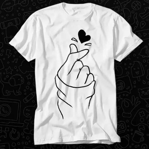 Finger Heart Korean Love T Shirt Gift For Womens Mens Unisex Top Adult Tee Vintage Music Best Movie Made in USA