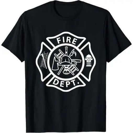 Fire Department Logo Uniform Fireman Symbol Firefighter Gear T-Shirt Made in USA