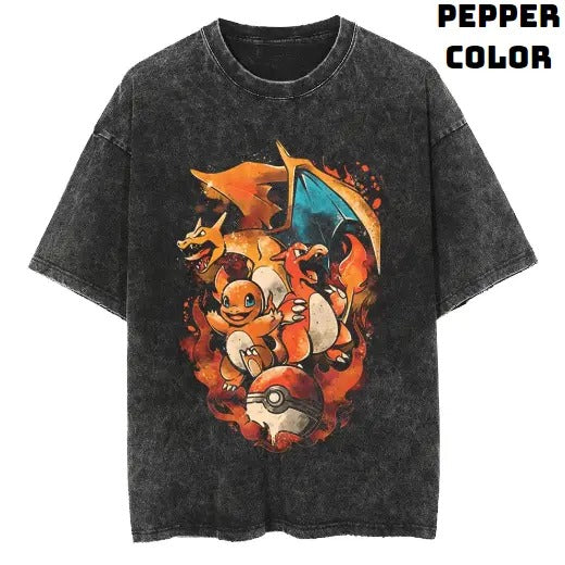 Fire Evolution Charmander Pokemon Vintage Tee, Charmeleon, and Charizard Shirt, Pokemon Shirt, Anime Manga Shirt, Funny Shirt, Vintage Graphic Tee, Unisex T-Shirt, Gift For Fan Pokemon, Crewneck Short Sleeve Shirt Top Menswear Streetwear