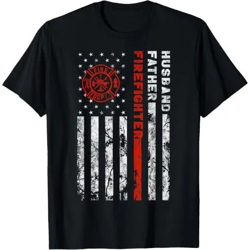 Firefighter Husband Father Fireman Fathers Day gift for Dad T-Shirt Made in USA