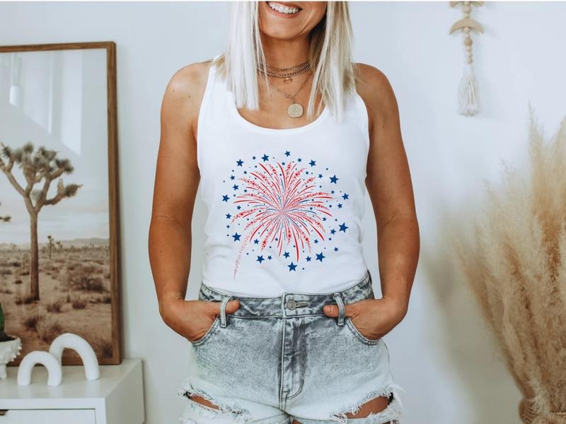 Fireworks Tank Top, Patriotic Fireworks Tank Top, Fourth Of July Tank, America Red White And Blue Tank Top