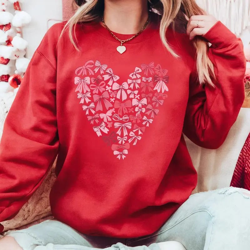 Flirty Bow Valentine's Day Sweatshirt - Pink Bow Heart - Valentine's Day Sweatshirt - Pink Bow Valentine's Day - Retro Valentine's Day Bow