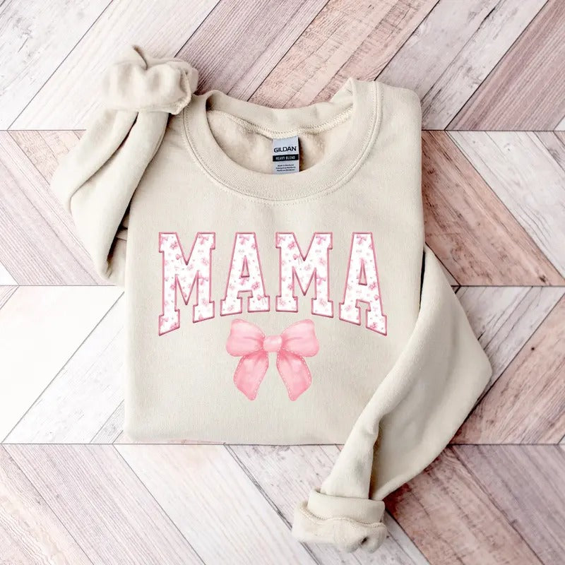 Flirty pink sweatshirt for mom, cute pink bow tee for mom, popular mother tee, trendy gift for mother, Mother's Day gift