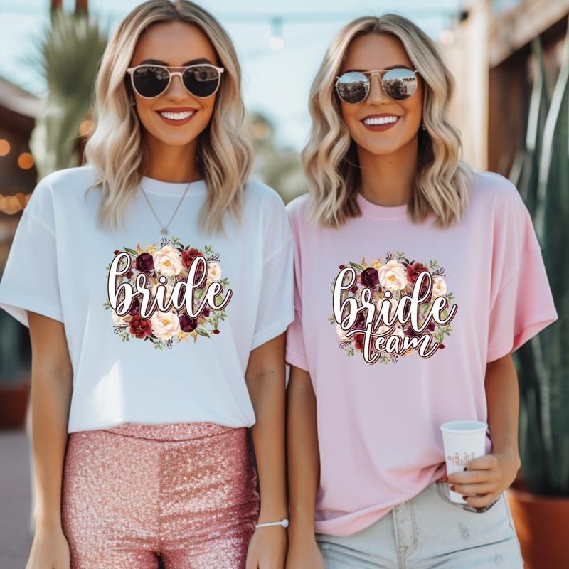 Floral Bachelorette Shirt, Trendy Bride And Bride Team T-shirt, Matching Bridal Shower Tee, Bridesmaid Tee, Bride To Be...