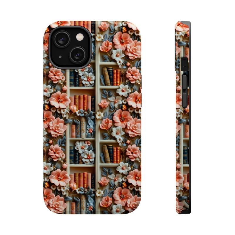 Floral Book Shelf Phone Case Mag Safe Compatible Magnetic Tough Cases