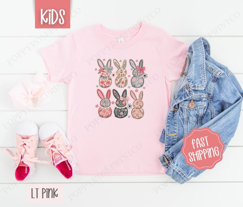 Floral Bunnies Kids Shirt - Easter Children's Tshirt - Cute Youth Tee Gildan Hoodie, Sweatshirt | WearSparks.com