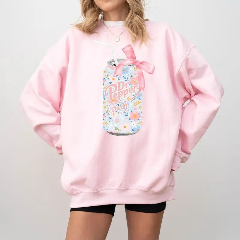 Floral Diet Dr Pepper Soda Can Sweatshirt, Diet Dr Pepper Sweatshirt, Coquette Diet Dr Pepper Sweatshirt