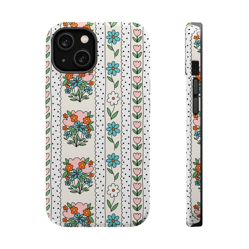 Floral Dot Phone Case Mag Safe Compatible Magnetic Tough Cases