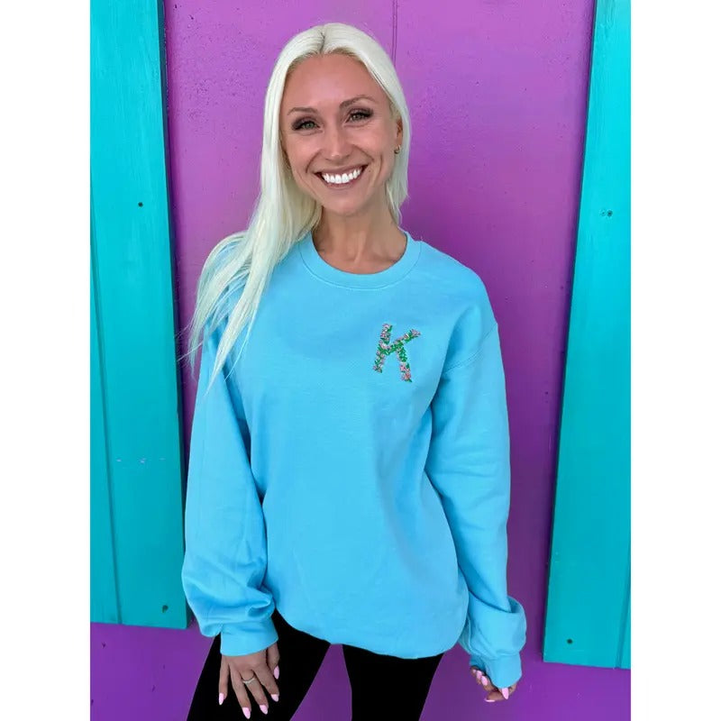 Floral Embroidered Initial Sweatshirt (2XL-4XL)