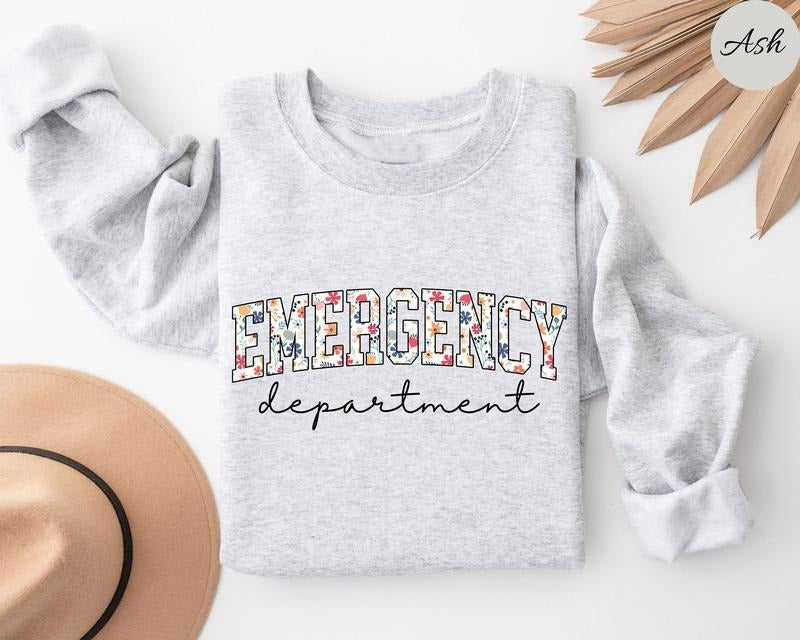 Floral Emergency Department Sweatshirt, Emergency Nurse Crewneck, Emergency Shirt, ER Nurse Shirt, ER Nurse Gift, ER Department Sweater