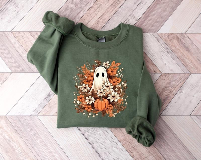 Floral Ghost Sweatshirt, Vintage Floral Ghost Shirt, Halloween Ghost Sweatshirt, Flower Halloween Shirt, Retro Sweatshirt, Fall Halloween Gift Shirt