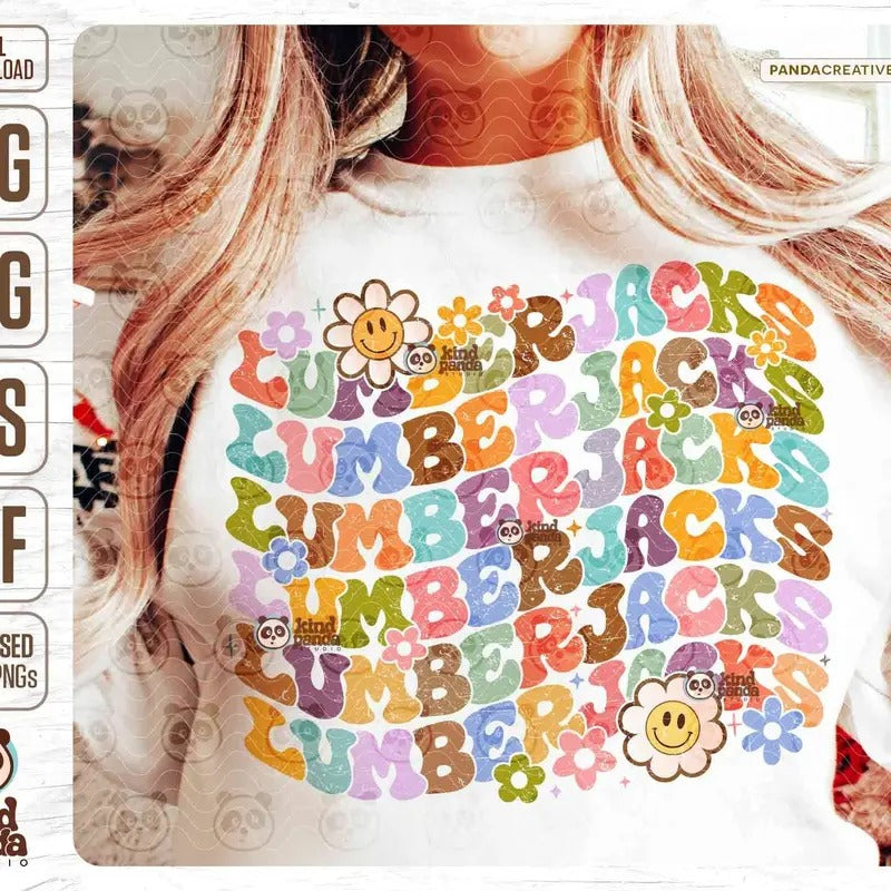 Floral Lumberjacks Svg Png Retro Mascot Shirt Design Lumberjacks Png Game Day Sublimation Groovy Sports Distressed Football Png Download