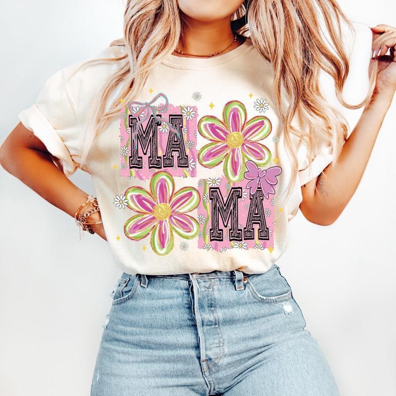 Floral Mama Coquette T-Shirt-sweatshirt-hoodie, Retro Mama T-Shirt, Groovy Mama T-Shirt, Mothers Day T-Shirt, Spring Floral T-Shirt, Pink Mama T-Shirt, Preppy Mama, Mama Doodle T-Shirt, tshirt hot trend 2025