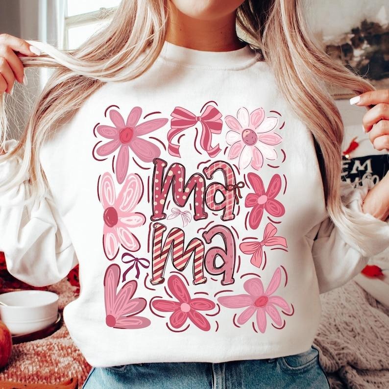 Floral Mama Coquette , Boho Mama , Mothers Day , Floral Spring , Gift for Mom, Mother, Pink Mama Shirt , Motherhood Sweatshirt