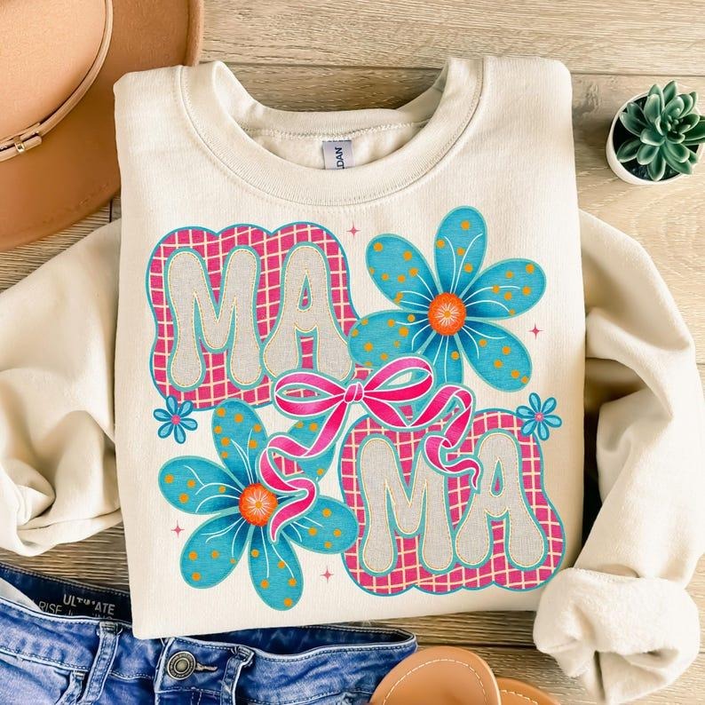 Floral Mama Coquette tshirt, Mama Flower sweatshirt, Mothers Day tshirt, Preppy Mama sweatshirt, Retro Mama Flower tshirt, Coquette Bow, Mama Floral, Mama Groovy